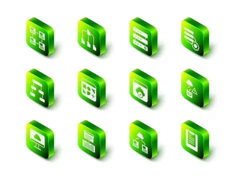Set Folder tree, Server, Data, Web Hosting, and gear, Cloud technology data 스톡 일러스트