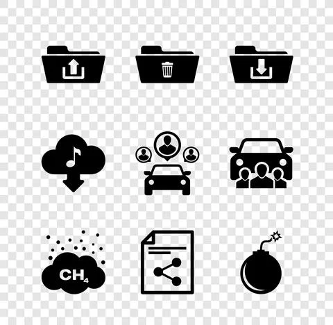 Set Folder upload, Delete folder, download, Methane emissions reduction, Share 스톡 일러스트