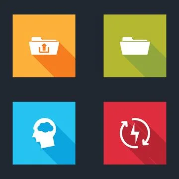 Set Folder upload, , Head silhouette with cloud and Recharging icon. Vector Stock Illustration