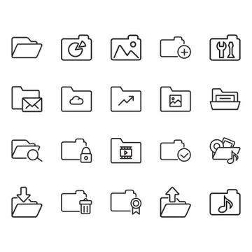Set of Folders Related Vector Line Icons. Stock Illustration