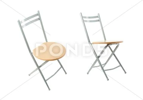 Set of Folding chair over isolated white background Stock Photos