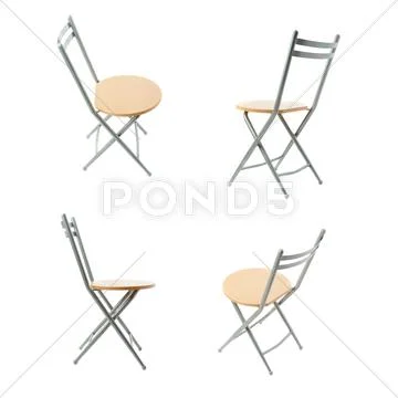 Set of Folding chair over isolated white background Stock Photos