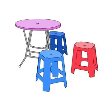 Set a folding table and plastik chairs on a coffee shop and street food at summe Stock Illustration