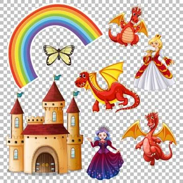 Set of folk fantasy elements isolated on transparent background Illustrazione stock
