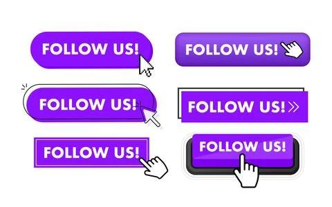 Set of Follow us button. Hand pointer clicking. Follow us web buttons 库存插图