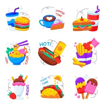 Set of Food Flat Illustrations Stock Illustration