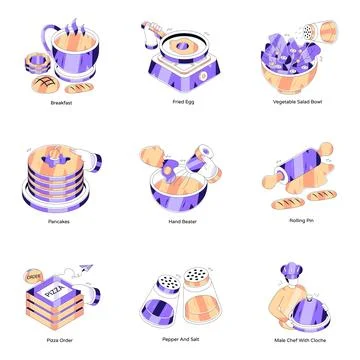 Set of Food Isometric Illustrations Stock Illustration