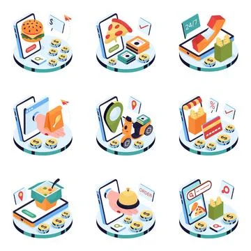 Set of Food Isometric Illustrations Stock Illustration