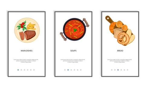 Set of food menu mobile app. Order food online, booking and home delivery ser Stock Illustration