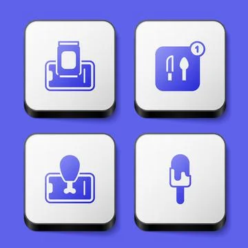 Set Food ordering on mobile, and Ice cream icon. White square button. Vector Stock Illustration