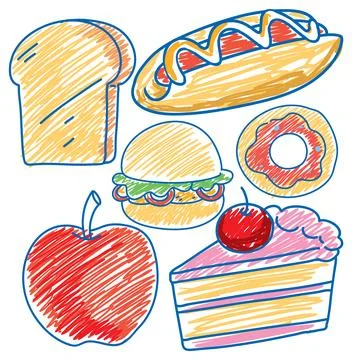 Set of food scribble style Stock Illustration