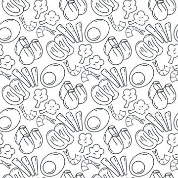 Set food seamless pattern. Doodle Asian Stock Illustration