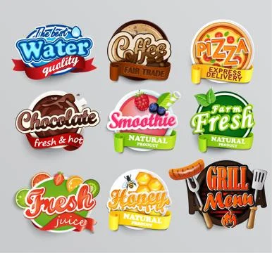 Set of food stickers. Vector. Stock Illustration