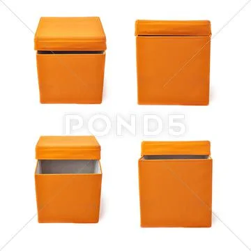 Set of Foot stool ottoman pouffe over isolated white background Stock Photos