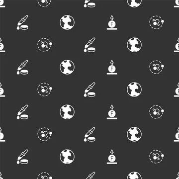 Set Force of physic formula, Atom, Pipette and Earth globe on seamless pattern Illustrazione stock