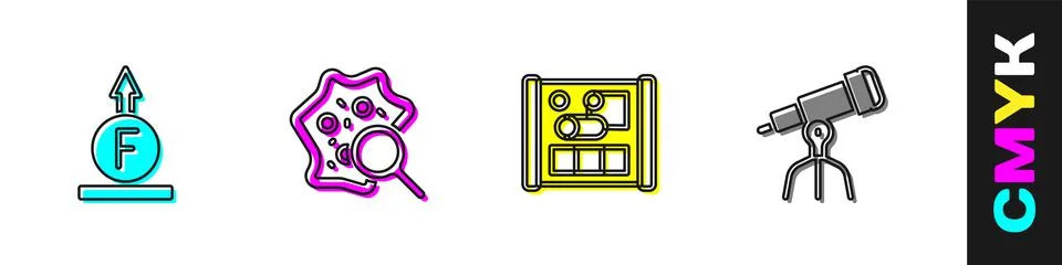 Set Force of physic formula, Microorganisms under magnifier, Graphing paper Stock Illustration