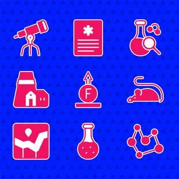Set Force of physic formula, Test tube, Chemical, Experimental mouse, Graph Stock Illustration