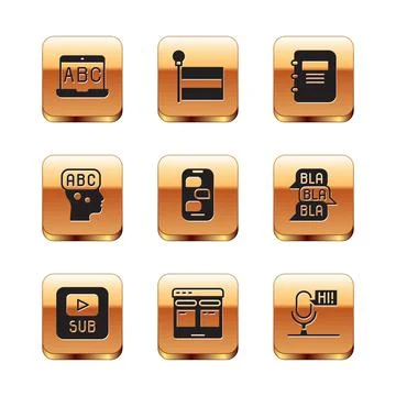 Set Foreign language online study, Video with subtitles, Online translator, New Stock Illustration