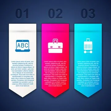 Set Foreign language online study, Briefcase and Suitcase. Business infographic Stock Illustration