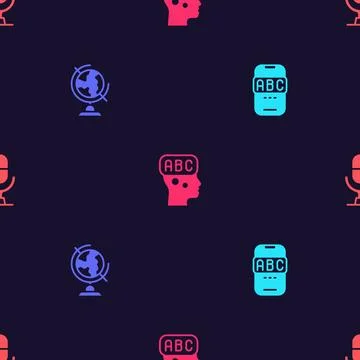 Set Foreign language online study Earth globe Learning foreign languages and  Stock Illustration