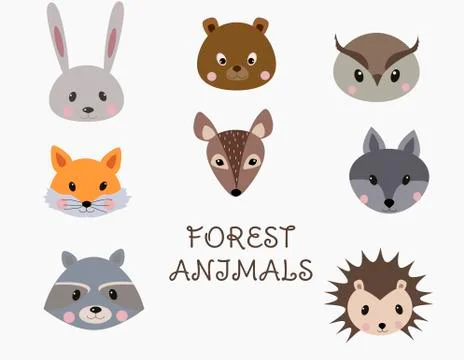 Set of forest animals faces. Stock Illustration