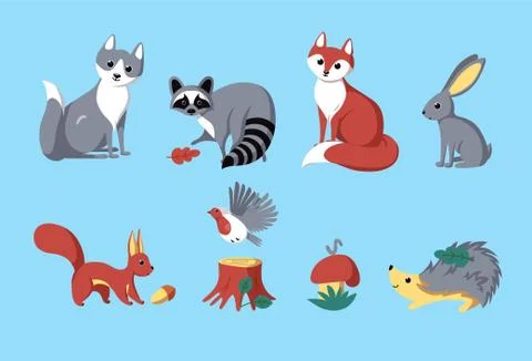 Set of forest animals. Vector illustration in cartoon style Illustrazione stock