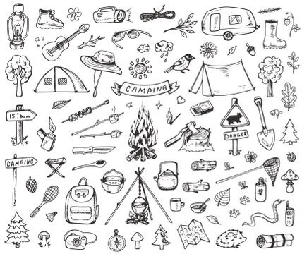 Set of forest camping icons 스톡 일러스트