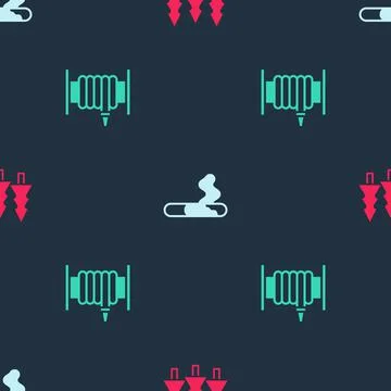 Set Forest, Cigarette and Fire hose reel on seamless pattern. Vector Illustrazione stock