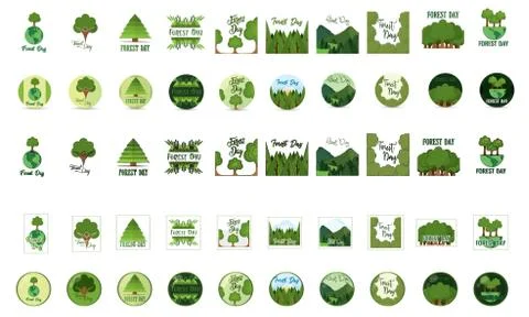 Set of forest day images Illustrazione stock
