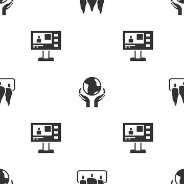 Set Forest, Hands holding Earth globe and Television report on seamless pattern Illustrazione stock