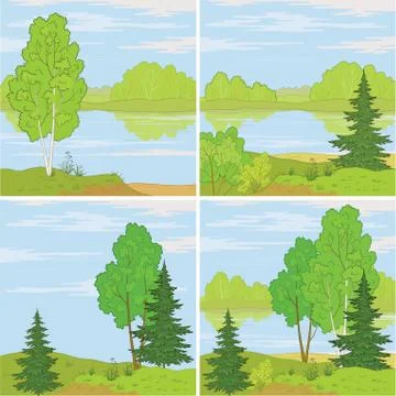 Set forest landscapes Stock Illustration