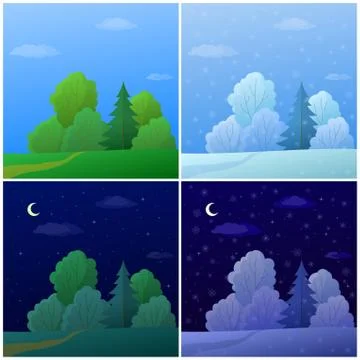 Set forest landscapes Stock Illustration