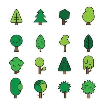 Set forest trees, evergreens coniferous trees and pine on white background Stock Illustration