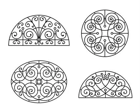 Set of forged lattices classical stained glass windows in vector graphics Stock Illustration