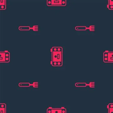 Set Fork and Portable video game console on seamless pattern. Vector Stock Illustration
