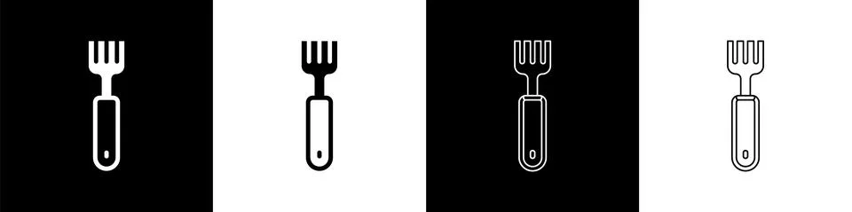 Set Fork icon isolated on black and white background. Cutlery symbol. Vector Stock Illustration