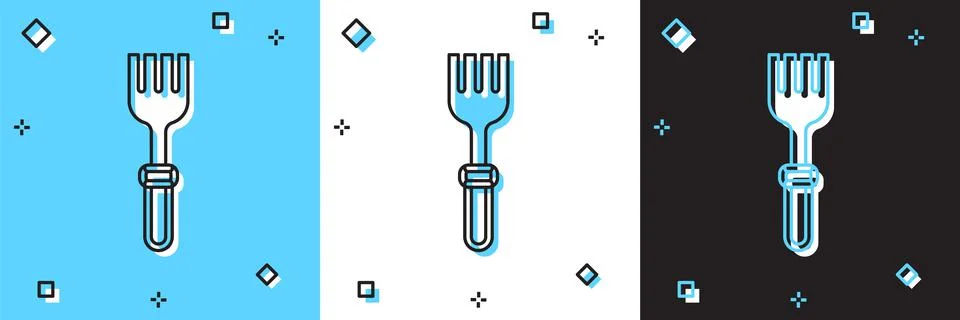 Set Fork icon isolated on blue and white, black background. Cutlery symbol Illustrazione stock