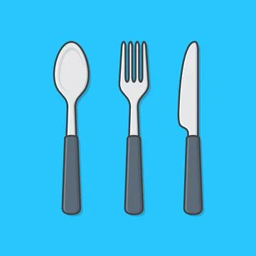Set Of Fork, Knife And Spoon Vector Icon Illustration. Kitchen Utensil 스톡 일러스트