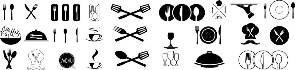 Set of fork, knife, spoon. Logotype menu. Food icons set. Collection vector Stock Illustration