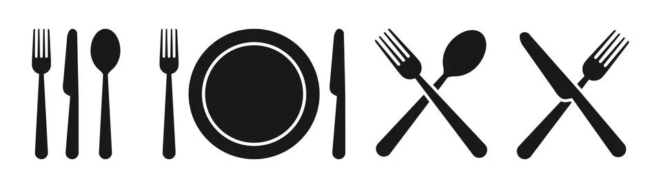 Set of fork, knife, spoon. Set in flat style. Silhouette of cutlery. Vector i Stock Illustration