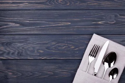 Set of fork, spoon, teaspoon and knife. Stock Photos