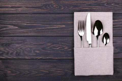 Set of fork, spoon, teaspoon and knife. Stock Photos