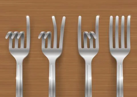 Set of forks bent in the form of gestures Stock Illustration