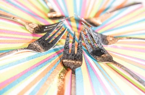 Set of forks isolated Stock Photos