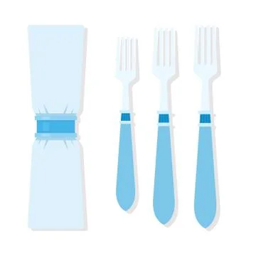 Set of forks for table setting with napkin in the ring flat isolated Stock Illustration