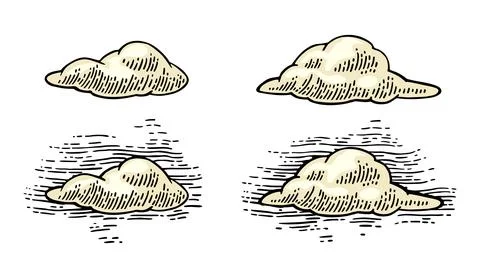Set form of clouds. Vector color and black hand drawn vintage engraving Stock Illustration