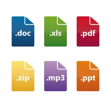 Set of format and extension of documents file types DOC, XLS, PDF, ZIP, MP3, PPT 스톡 일러스트