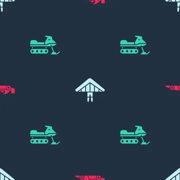 Set Formula 1 racing car, Hang glider and Snowmobile on seamless pattern. Vector イラスト素材