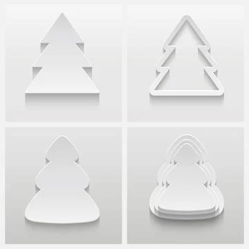Set of four 3d christmas trees made from paper on gray background Stock Illustration