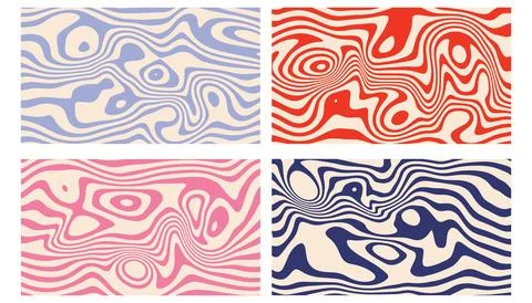 Set of four abstract backgrounds featuring wavy, fluid Stock Illustration